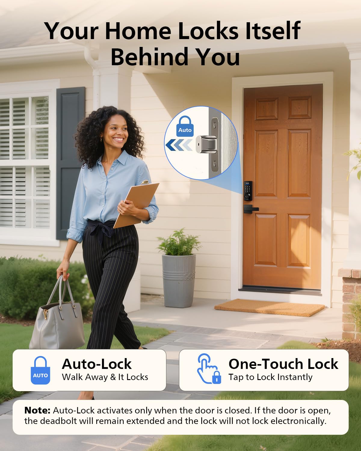 Philips Built-in WiFi Smart Lock, Keyless Entry Door Lock with App, Touchscreen, Fingerprint Door Lock — Compatible with Alexa & Google, Splash-Proof Design, Includes 8 Batteries, Black