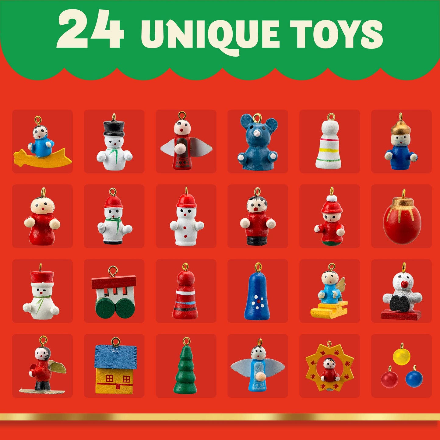 JOYIN Christmas 24 Days Countdown Advent Calendar with a Tabletop Wooden Christmas Tree and 28 Ornaments Snowman Santa Decorations for Boys, Girls and Kids Party Favors, Classroom Prizes, Xmas Gift