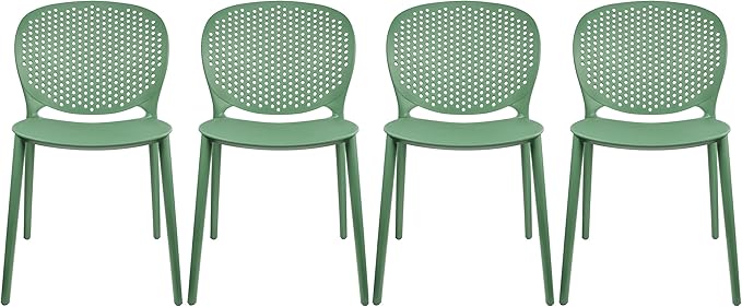 2xhome Set of 4 Patio Dining Chairs | Modern Stackable Outdoor Pool Side Chair | Weather Resistant Plastic for Yard, Porch, Balcony, Kitchen, Green