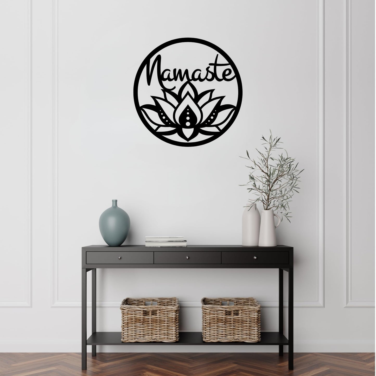 Namaste Lotus Flower Wall Hanging – Handmade Yoga Inspired Metal Décor, Boho Spiritual Artwork for Meditation Room, Mindfulness Studio, or Peaceful Home Accent