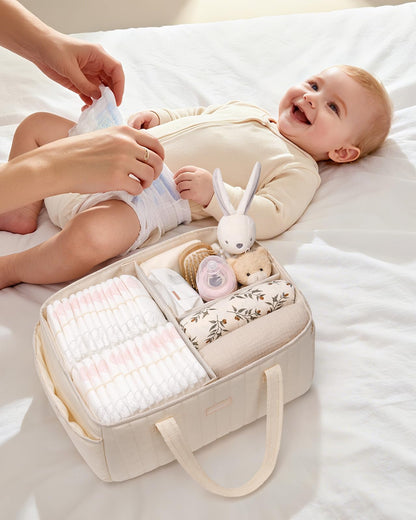 Baby Diaper Caddy Organizer for Wipes, Diapers Storage Basket with Handle, Car Caddy Organizer Boy & Girl & New Parent Gift, Baby Shower, Newborn Essentials, Nursery Bin Soft Large Tote Bag