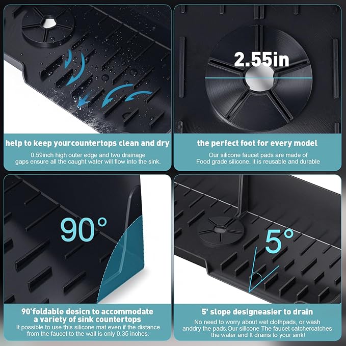 Kitchen Sink Splash Guard，Sink Draining Pad Behind Faucet，Faucet Mat