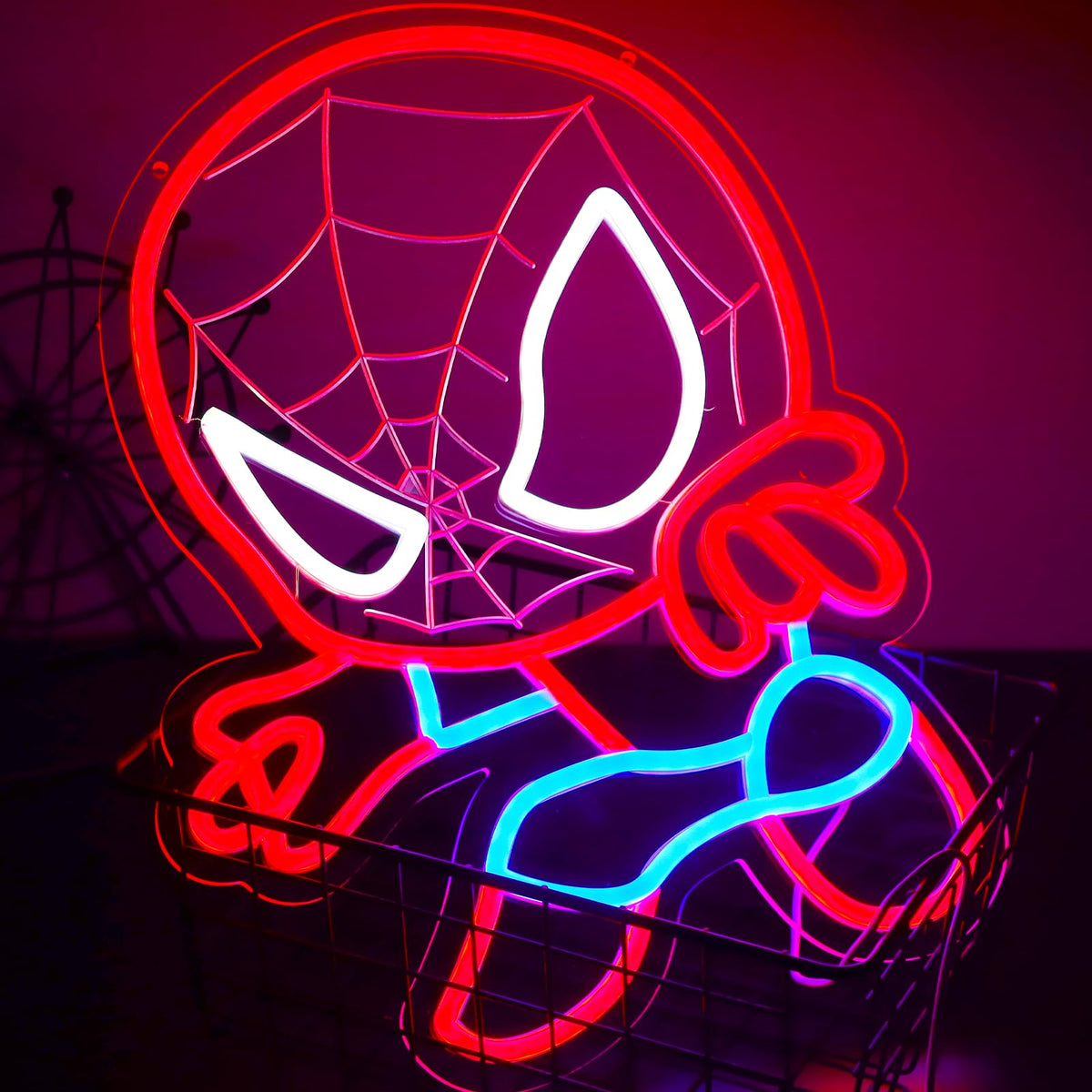 TOPQUALI LED Spider Neon Sign for Wall Decor, Dimmable Anime Light Up Display, Kids Bedroom Game Room Decoration, 12.2x15.7 Inch