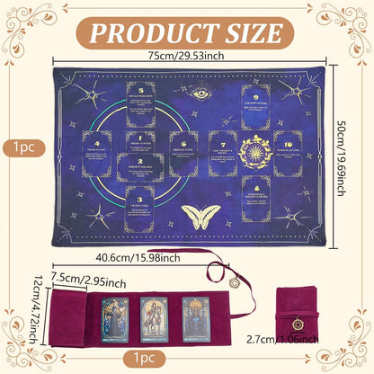 INFUNLY Tarot Card Bag Tablecloth Set Purple Butterfly Altar Cloth 30x20 Velvet Tarot Tablecloth with Pentacle Pendant Astrology Divination Non Slip Mat for Cards Reading Crystals Spiritual Rituals