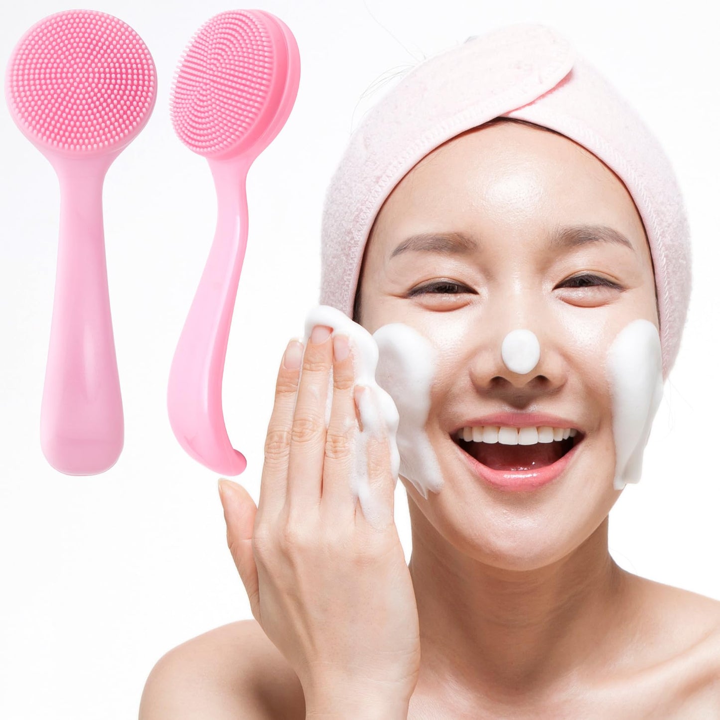 2 Pack Silicone Manual Facial Cleansing Brush, Skin Friendly Waterproof Face Cleaning Scrubber Exfoliator Cleanser for Blackheads Whiteheads Makeup Residues Removal- Blue & Pink