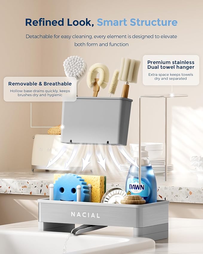 Nacial Sponge Holder for Kitchen Sink, Sink Caddy Organizer
