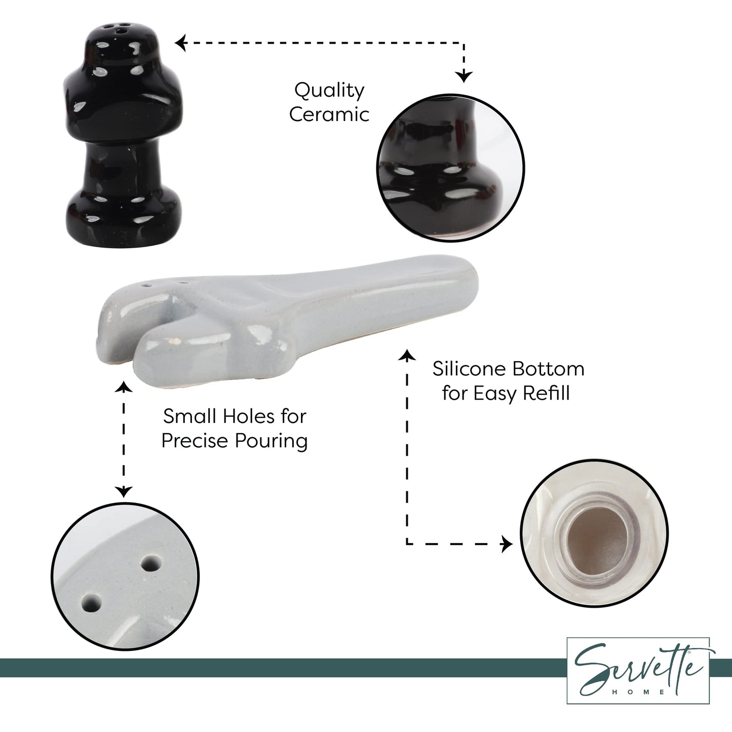 Servette Home Construction Theme Salt and Pepper Shakers for Collectors Kitchen Decor (White & Black)
