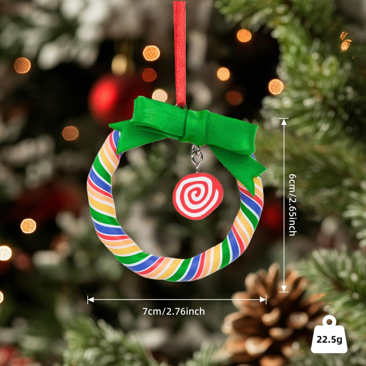8 PCS Christmas Candy Ornaments, Polymer Clay Lollipop Hanging Decor for Xmas Tree, Holiday Party Decoration by Aurdox