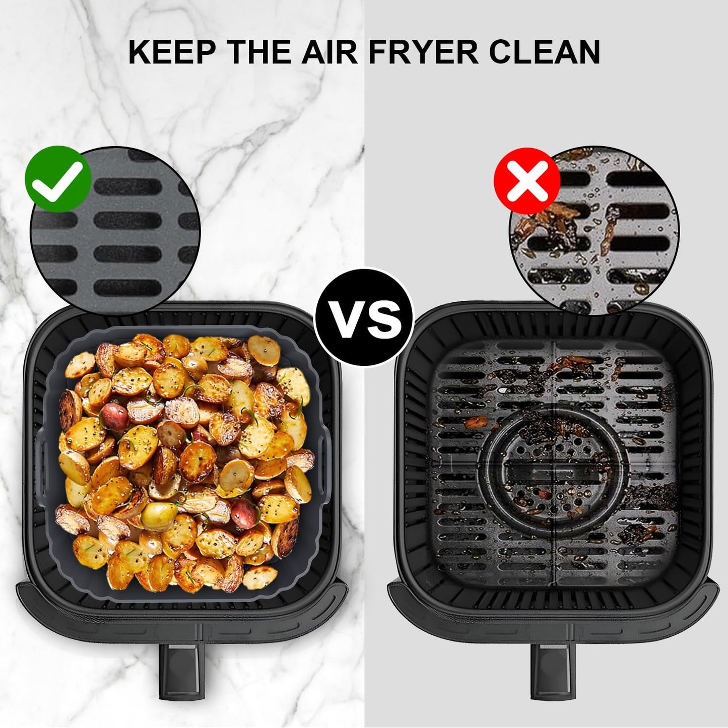 Square Silicone Air Fryer Liners 2 Pack, Compatible with Ninja AF141 181, 8.5 Inch Air Fryer Liners for COSORI 5-6.5 QT, Reusable Silicone Basket, Air Fryer Accessories