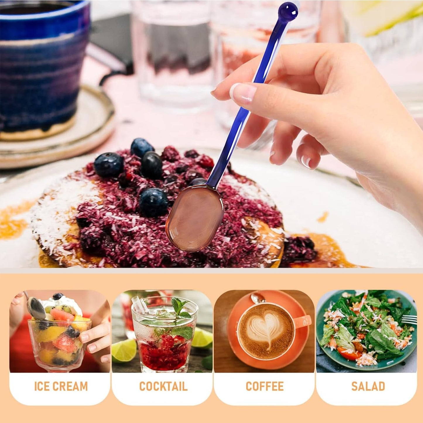 Turbokey 5 Pieces Glass Spoons - 6.1 inch Coffee Teaspoons, Heat Resistant Stirrers for Tea, Sugar, Home Bar Party (5 Color)