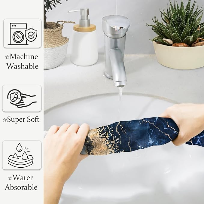 HAISUKA Blue & Gold Marble Lightweight Bath & Kitchen Towels