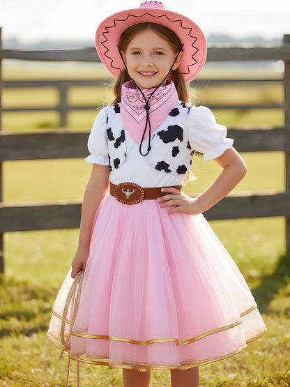 Soyoekbt Cowgirl Costume for Girls Halloween Party Dress Up with Cowboy Hat Pink 7-8 Years