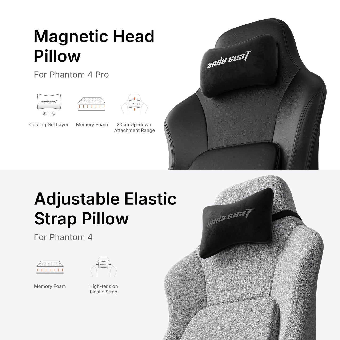 Anda Seat Phantom 4 Pro Black Fabric Gaming Chairs for Adults - Large Wide Seat Gamer Chair with Dynamic Lumbar Support, Comfortable Ergonomic Video Game Seats with Magnetic Headrest - 3D Armrests