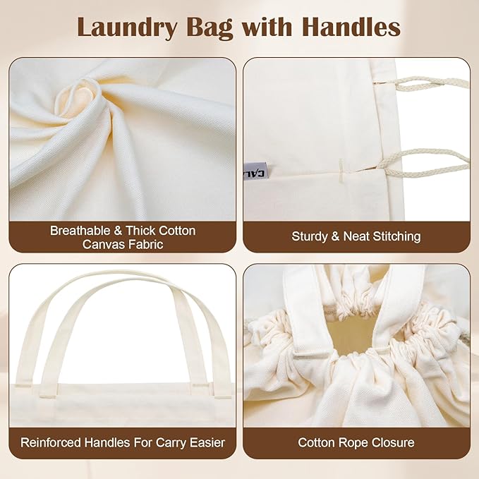 Canvas Laundry Bag with Handles & Drawstring Closure 30”Wx35"H, Thick Canvas