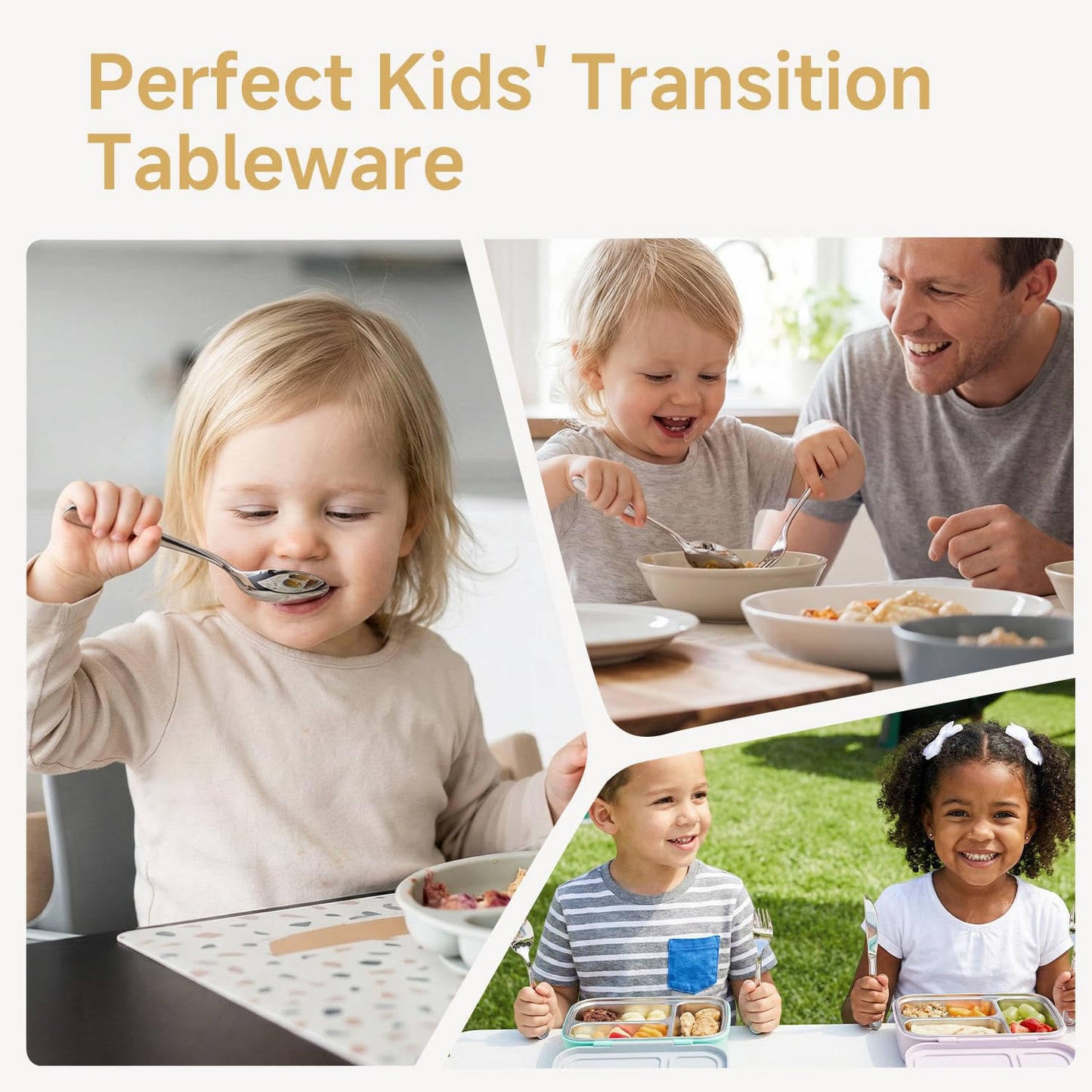 KINGSTONE 6 Pieces Toddler Utensils Set, 18/10 Stainless Steel Kids Silverware, 3 Forks & 3 Spoons, Food-Grade, Cute Car Design, Dishwasher Safe for Children Self-Feeding