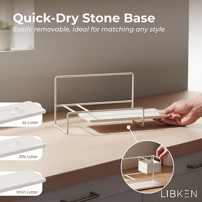 Kitchen Sponge Holder with Drying Stone – Warm Grey Powder Coated Metal Sink