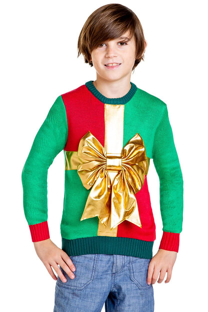 Tipsy Elves Christmas Sweaters for Kids - Children's Cute and Tacky Ugly Pullovers for Boys and Girls Youth Holiday Knitwear - Youth Red Little Present Christmas Sweater Size Medium