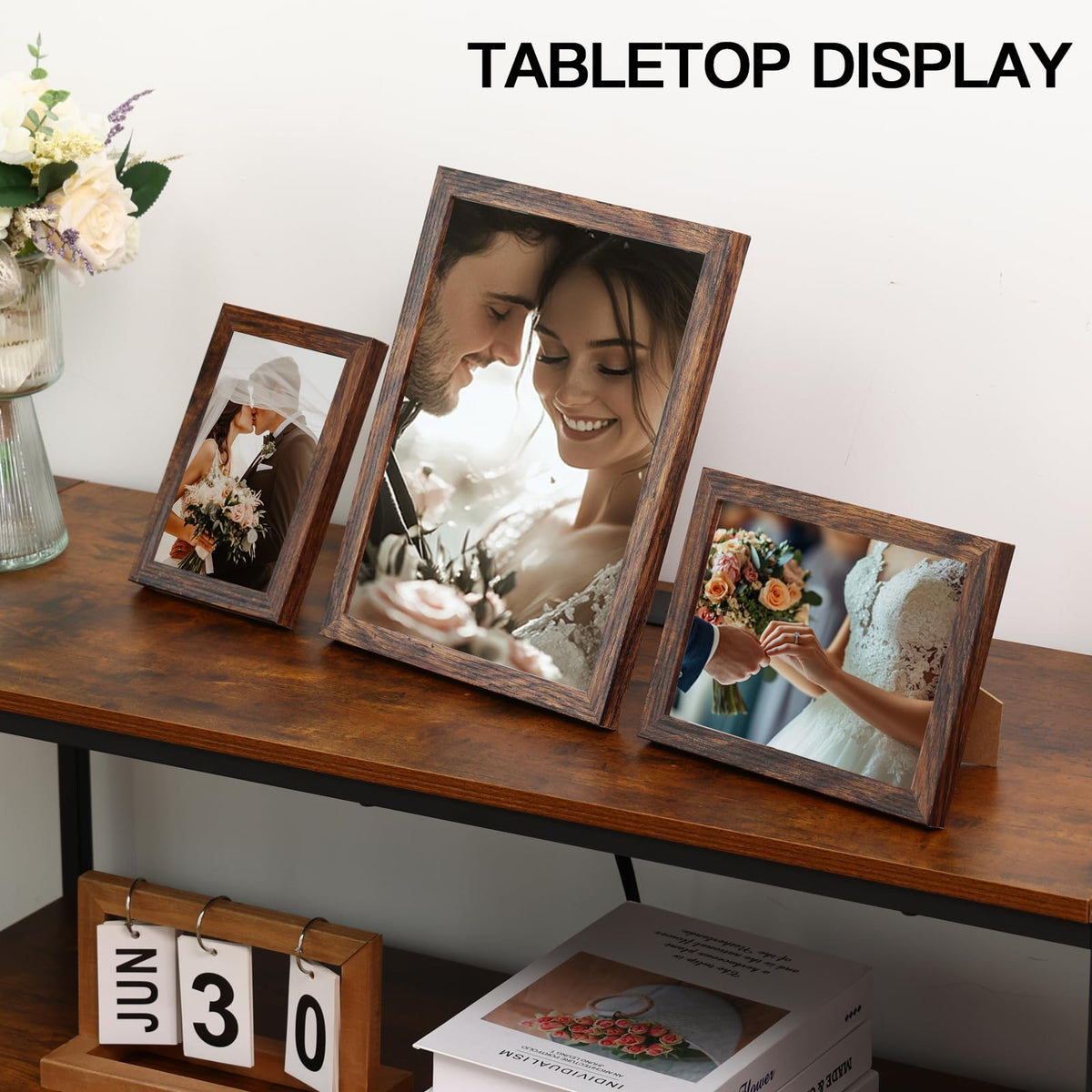 Fixwal Picture Frames, 10 Pack Wooden Collage Picture Frame Set for Wall Gallery Decor, Hanging or Tabletop Display Multi Sizes Photo Frames Including 8x10, 5x7, 4x6, Brown