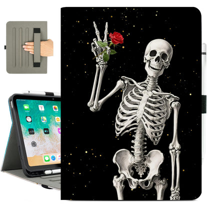 Vimorco for iPad 10th/ (A16) 11th Generation Case, Halloween for iPad Case 11th/10th Generation with Pencil Holder/Hand Strap/Pocket, Adjustable Angle, Fit iPad A16 Cover 11th/10th Gen, Skull Rose