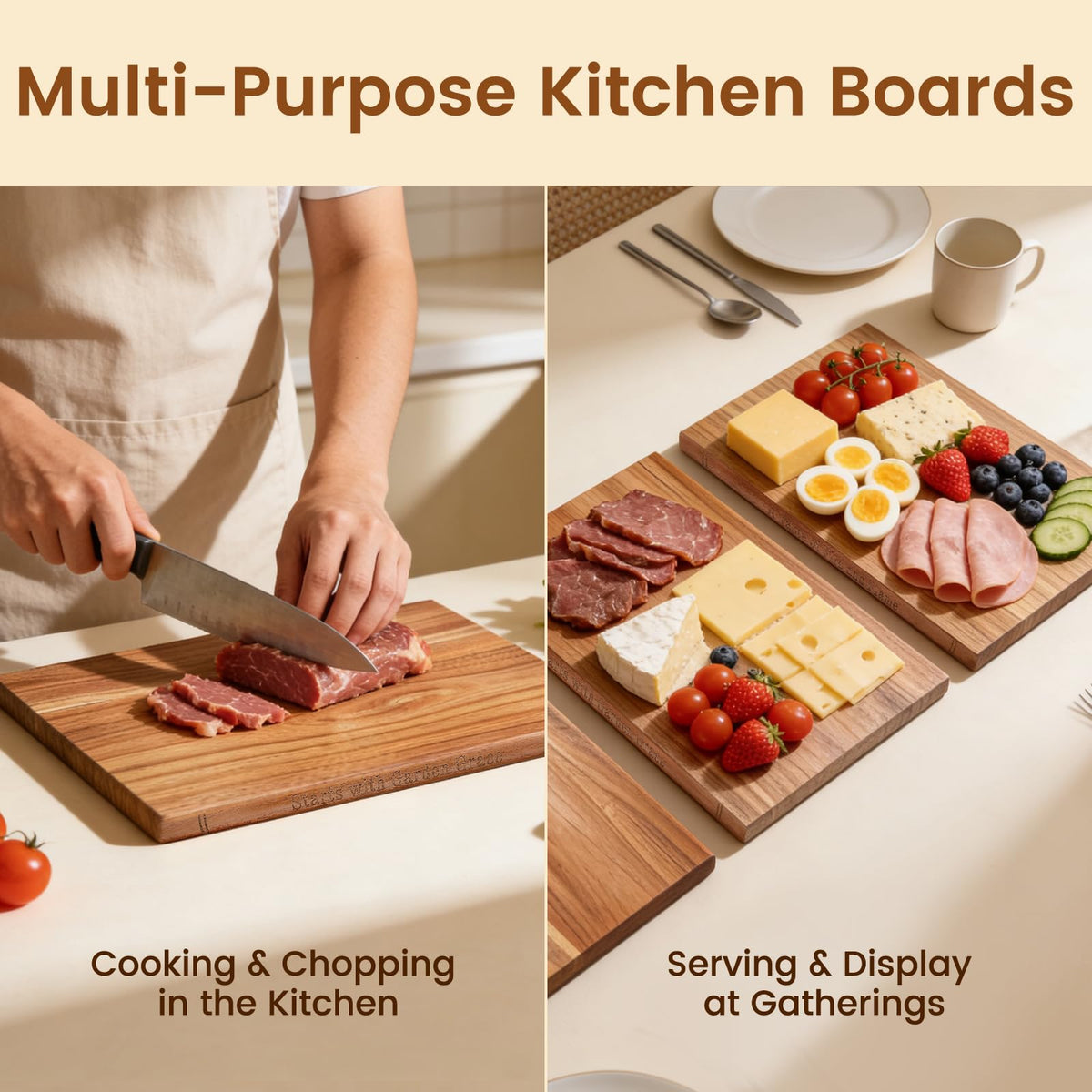 Book cutting board Set of 3, Acacia Wood Chopping Board with Stand, Charcuterie Kitchen Boards with Book‑Style Design for Cheese, Meat and Vegetables