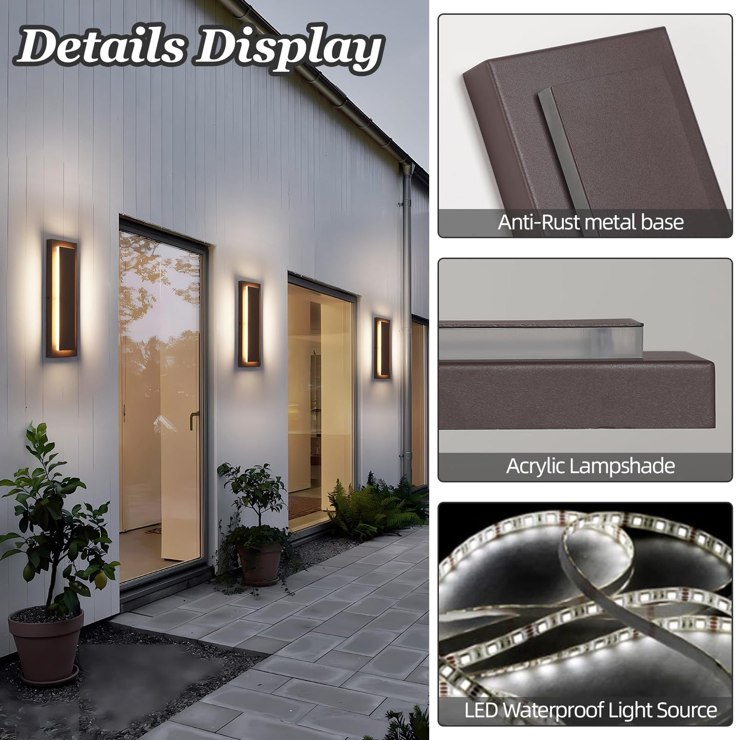 ZSMAIKU 1Pack Brown Outdoor Wall Sconce, Exterior Lights Fixture,Waterproof Wall Lights for House,Porch,Patio,Modern Outdoor Lights,Outdoor Wall Lighting,3000K Warm White,15.7In