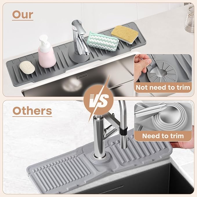 24 Inch Faucet Mat for Kitchen Sink, Silicone Sink Protector&Kitchen Sink