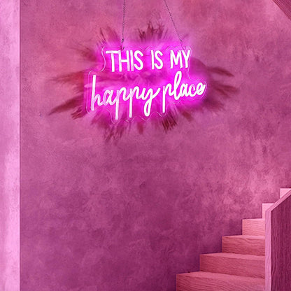 Neon Signs for Wall Decor - This Is My Happy Place Neon Signs for Teen Girls Bedroom Decor, Pink Led Neon Lights for Wall Decor, Nightstand Light, Dimmable Switch USB Power, Adhesive Hook Included