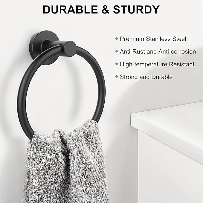 SetSail Towel Holder for Bathroom Wall Matte Black Towel Ring Stainless Steel