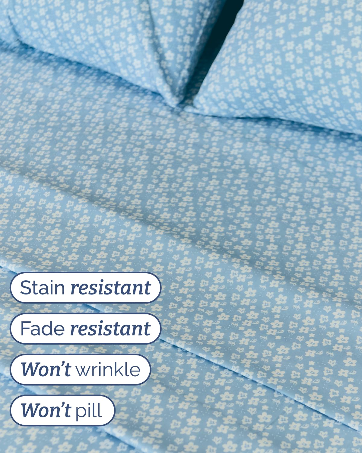 Floral Sheets - Blue Floral Bed Sheet Set - 1 Flat, 1 Fitted & 2 Pillowcases w/ Deep Pockets - Comfy, Wrinkle & Fade Free - Boho Botanical Bedding - Ultra-Soft, Breathable & Cooling - Full Size Set
