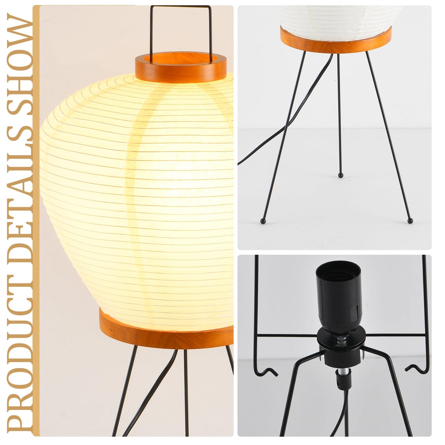 Teru Ji Kaikang 13" Rice Paper Floor Light,Nordic Design Rice Floor Lamp,Round Paper Lantern Bedside Light,Living Room Desk Lamp Bedrooms Paper Desktop Lamp