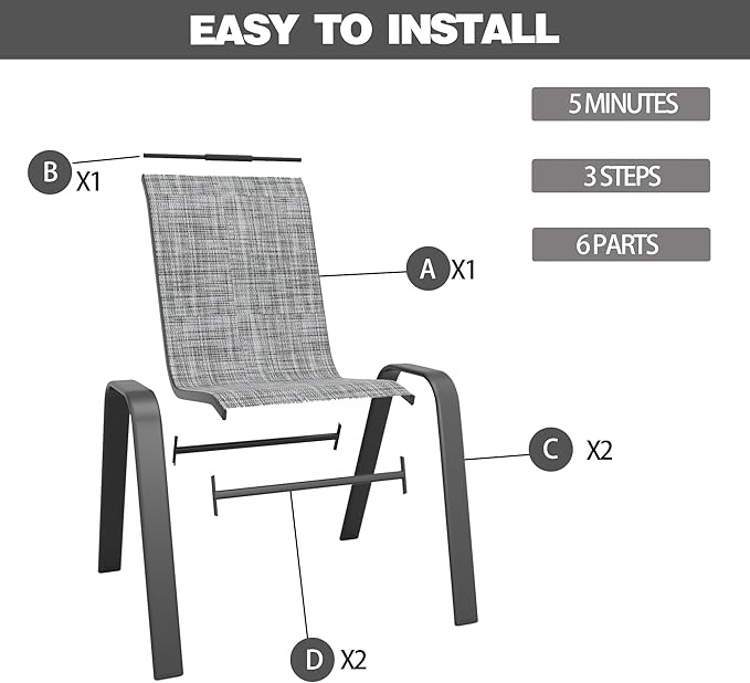 Patio Chairs Set of 8, Stackable Outdoor Dining Chairs for All Weather Textilene Fabric & Metal Frame, Outdoor Chairs Set for Backyard Deck Garden