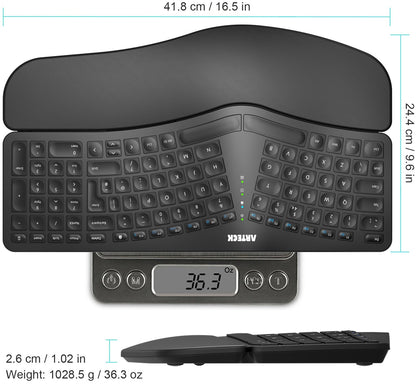 Arteck Split Ergonomic Keyboard with Cushioned Wrist and Palm Rest, 2.4G USB Wireless Comfortable Natural Ergonomic Split Keyboard, for Windows Computer Desktop Laptop