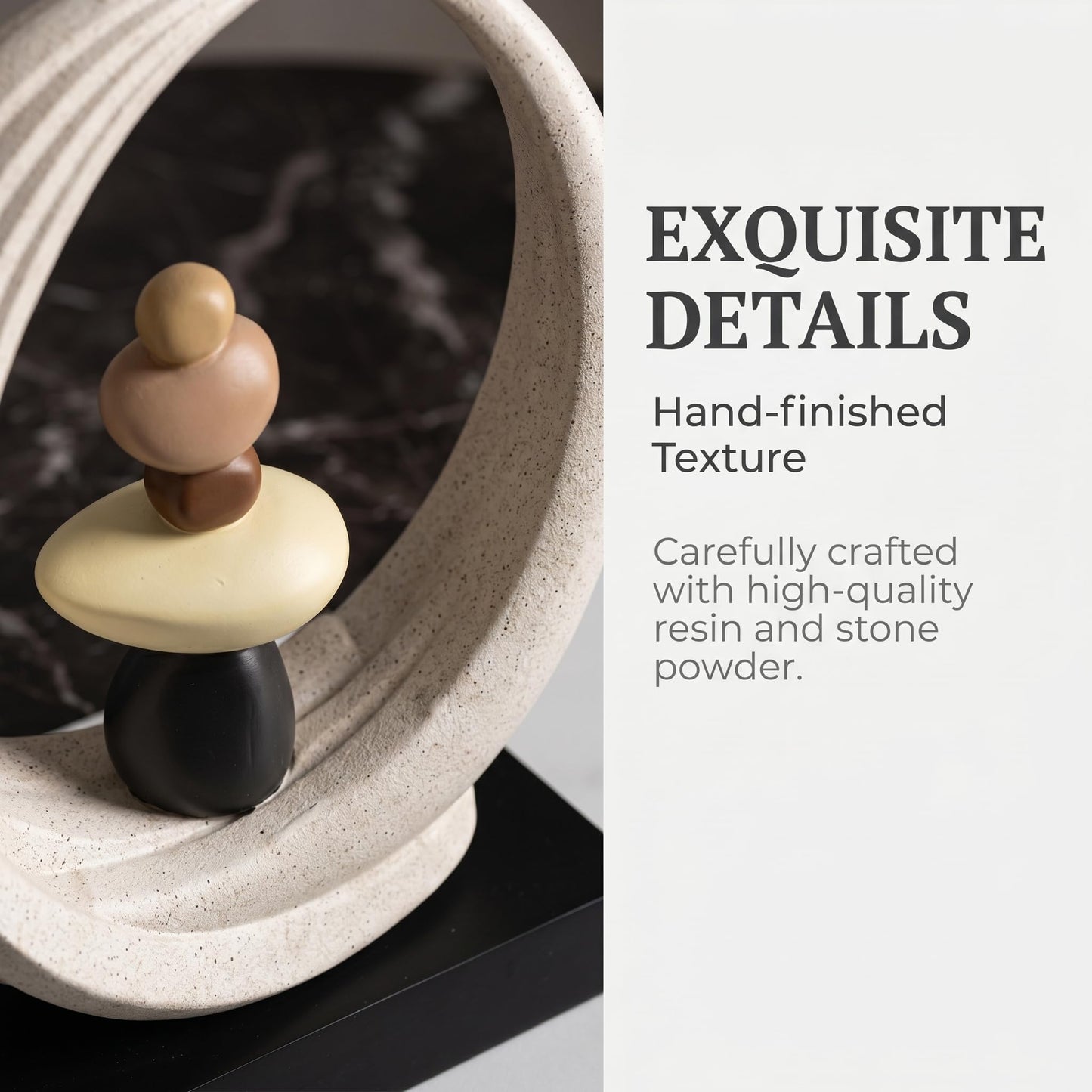 Abstract Zen Balance Sculpture, 10.4" H Modern Gold Spiral Faux Stone Stack Statue, Organic Resin Home Decor for Living Room, Bookshelf, Office, Minimalist Tabletop Art (White)