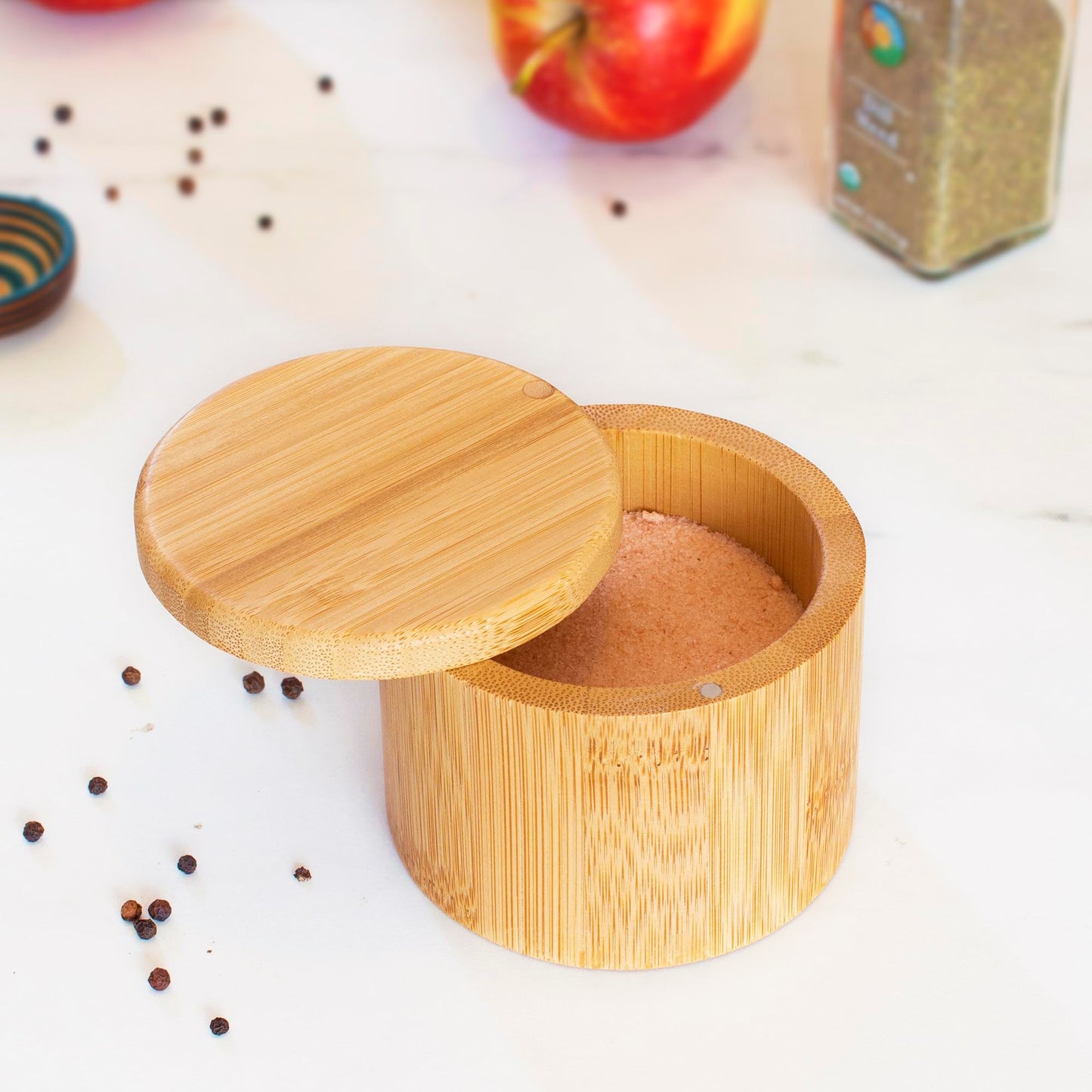 Totally Bamboo Salt Cellar with Swivel Lid - Wooden Salt Container, Bamboo Spice Box for Kitchen Countertop, Magnetic Closure, 6 Oz