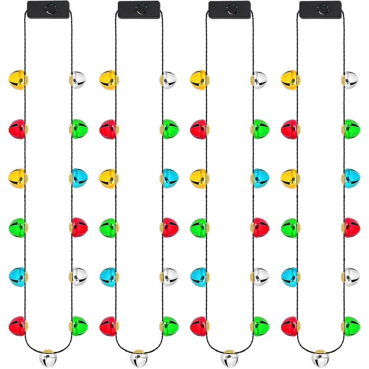 NOVWANG 4Pcs Christmas Light Necklace, Jingle Bell Light up Christmas Necklace for Xmas Winter New Year Ugly Sweater Holiday Party Supplies Accessories