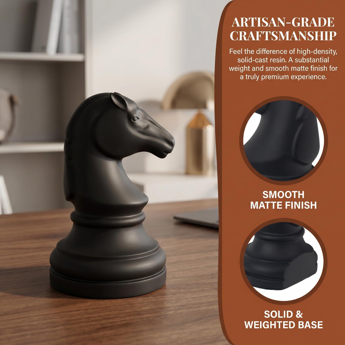 Decorative Bookends Chess Bookends, Black Book Ends Heavy Book Supports, Unique Bookends Decor for Office Home Desk Bookrack, 7"(L) x4(W) x7(H), 1Pair/2Piece