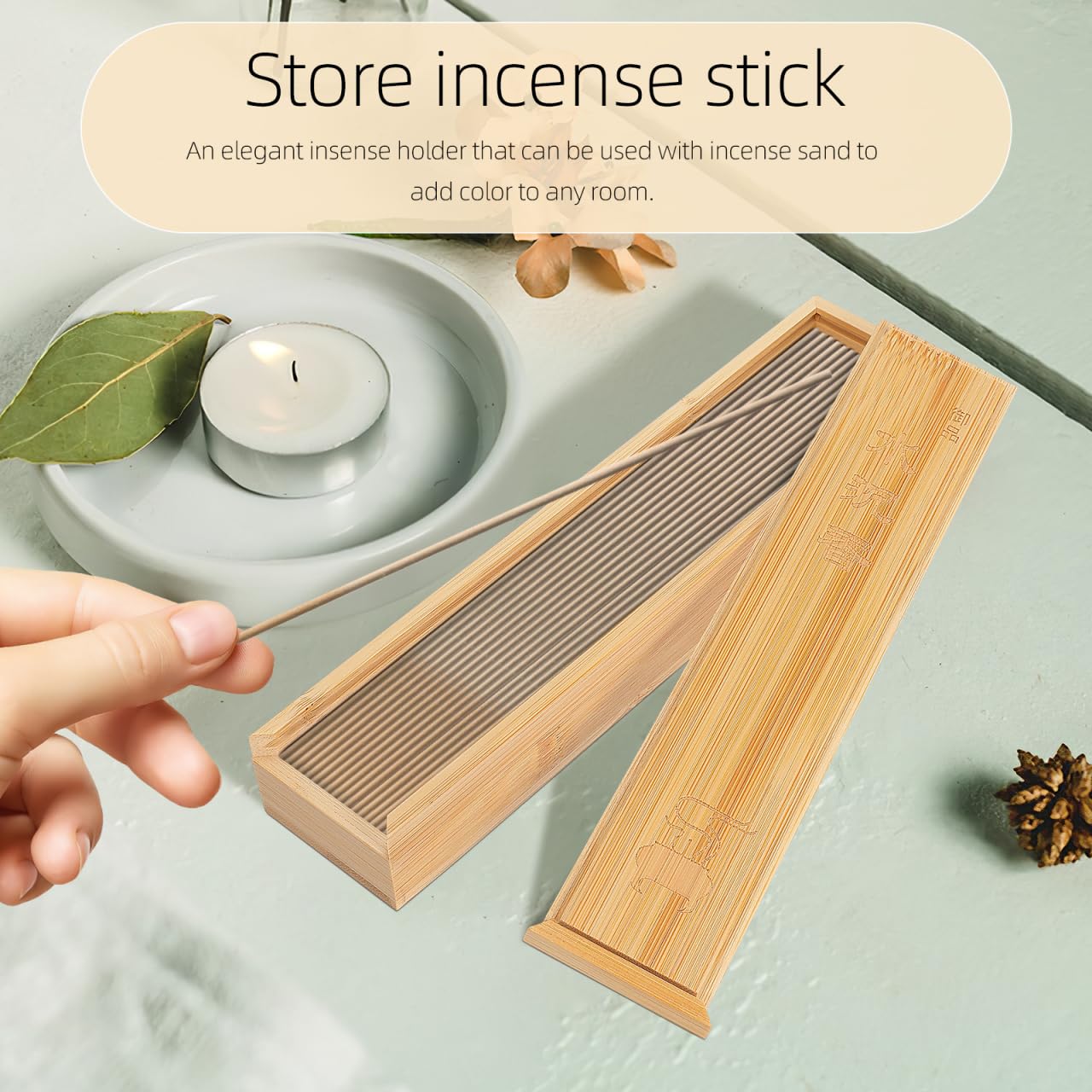 COHEALI Natural Bamboo Incense Holder and Storage Box, Incense Stick Burner with Ash Catcher, 8.85" Portable Case for Meditation, Yoga, Aromatherapy & Zen Home Decor
