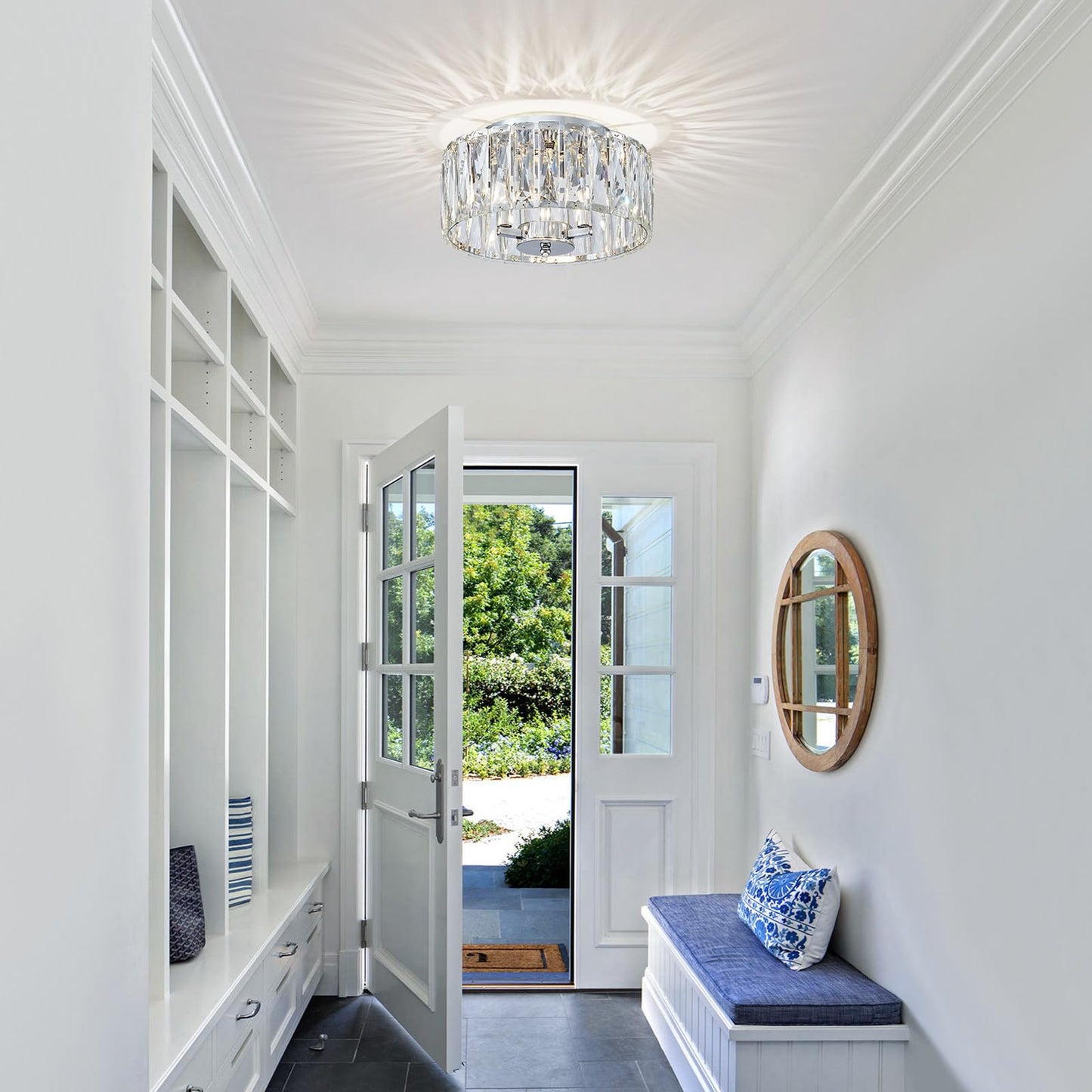 ElegLumi Crystal Ceiling Light, 3-Light Modern Flushmount Ceiling Light for Living Room, Dinning Room Hallway, D12xH9inch, Chrome Finish Frame & K9 Crystal