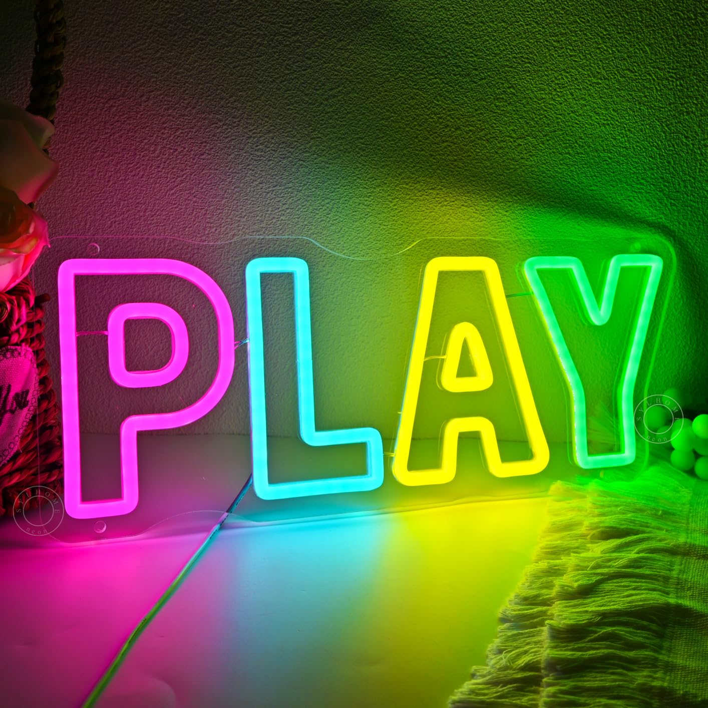 SYLHOME Play Led Neon Light Sign Colorful Bedroom Kids Room Playroom Bar Wall Sign Decor Birthday Party Christmas Gifts 15.75" X 6.22" USB