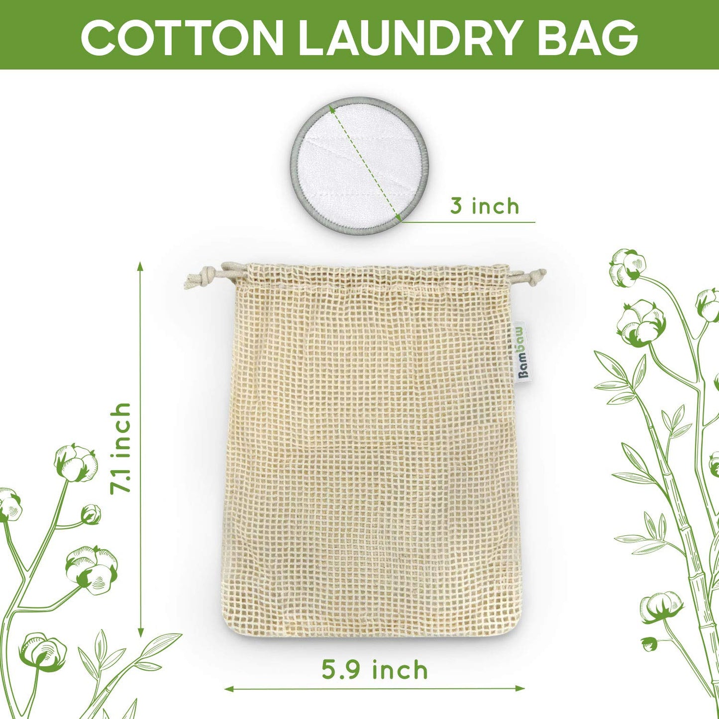 Reusable Make Up Pads | 22 Bamboo Pads with Laundry Bag | Eco-Friendly Cotton Pads | Cleansing Pads | Reusable Cotton Pads for Eyes and Face | Zero Waste Make Up Pads | Cotton Wool Pad |Bambaw