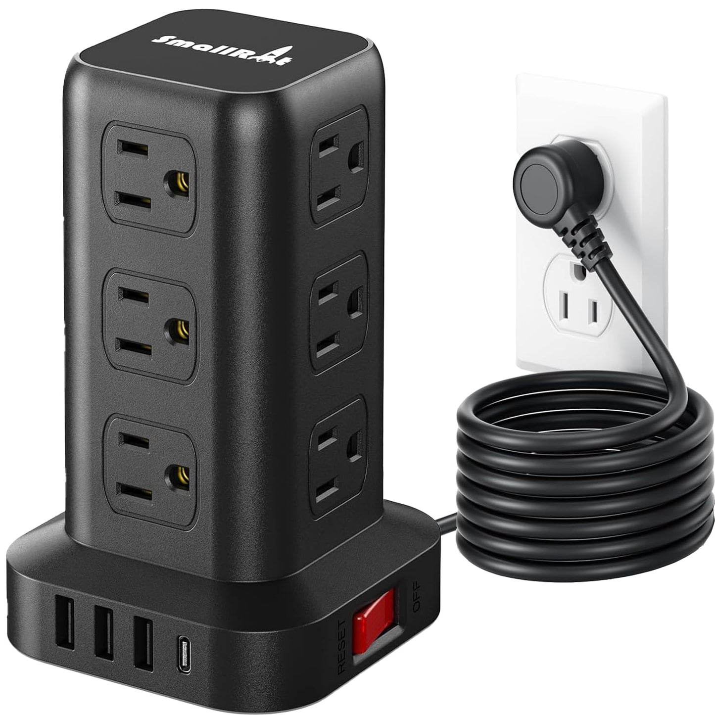 Extension Cord with Multiple Outlets, Surge Protector Power Strip Tower, 12 AC 4 USB，Surge Protector Tower 6.5FT Overload Protection for Home Office