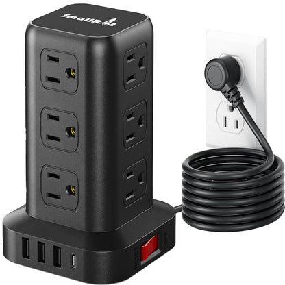 Extension Cord with Multiple Outlets, Surge Protector Power Strip Tower, 12 AC 4 USB，Surge Protector Tower 6.5FT Overload Protection for Home Office