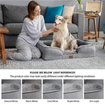 Bedsure Large Dog Bed Sofa - Washable Orthopedic Dog Beds and Couch with Removable Flannel Cover, Waterproof Dog Pillow with U-Shape Bolster, Grey Squre Pet Bed, 89x63x16cm