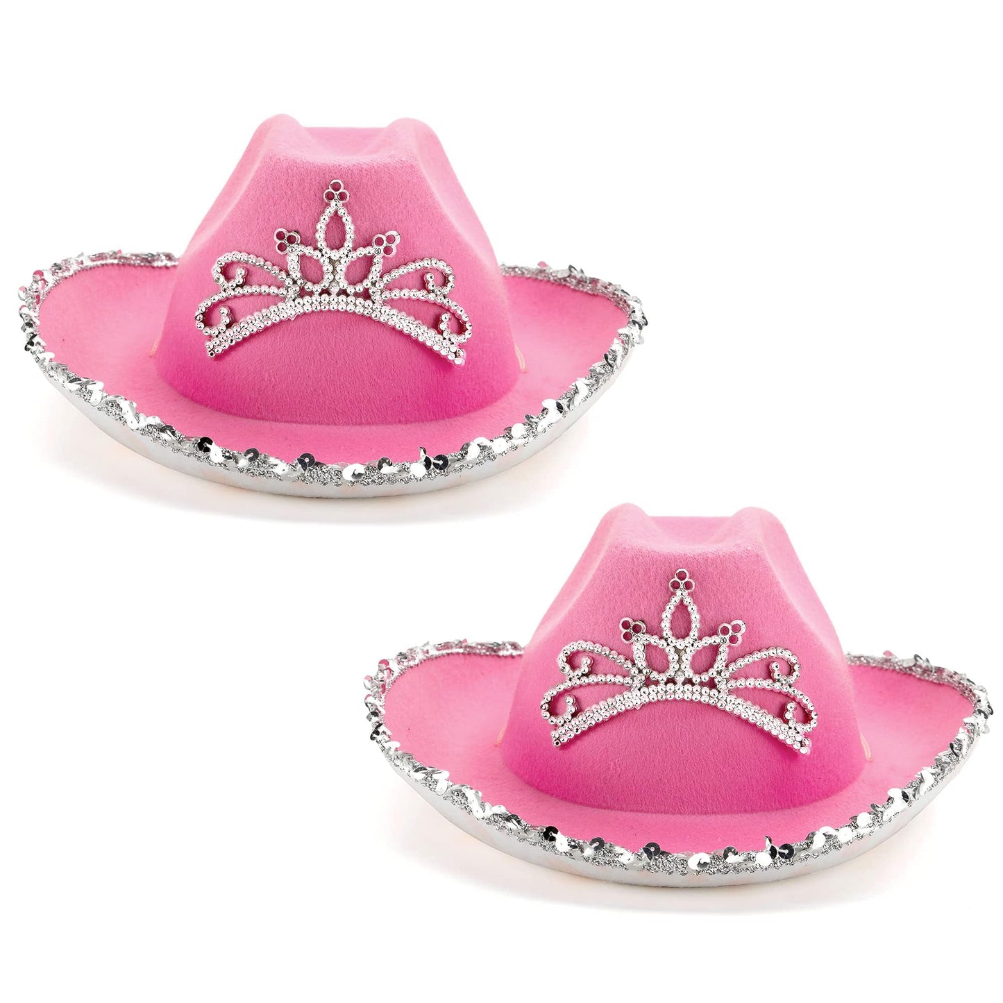 Spooktacular Creations 2 Pack Pink Cowboy Hat with Crown Blinking, Halloween Children's Pink Tiara Felt Cowboy Hats Accessories for Cosplay, Dress-up Party