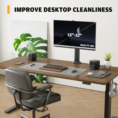HEMUDU Single Desk Monitor Arm Mount Stand Fit for 13 inch to 32 inch Flat Curved Computer Screen with Swivel, Height Adjustable, Rotation,Holds up to 77lbs, Black