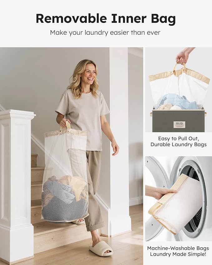 SOLEDI Laundry Hamper with Lid 100L Large & Tall Collapsible Laundry Basket