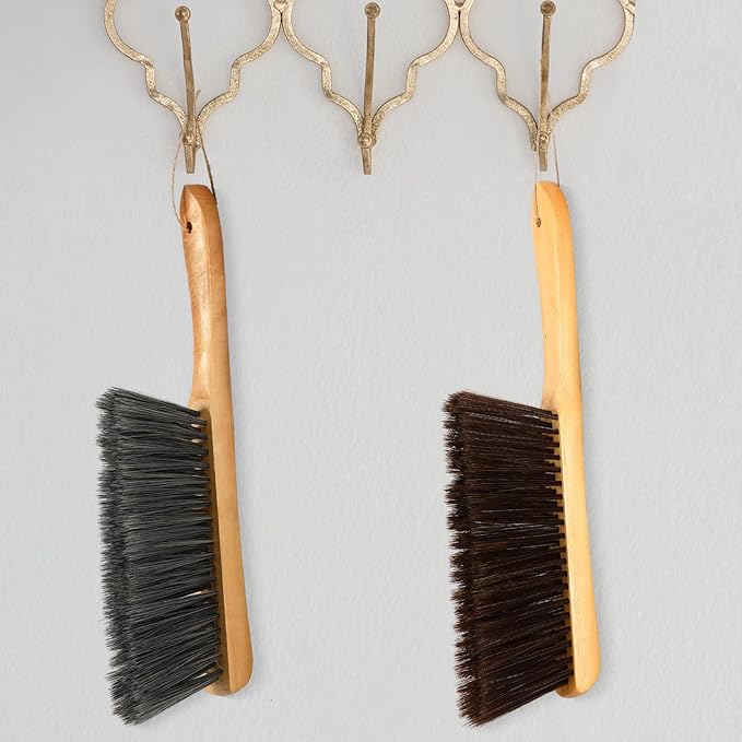 Patelai 2 Pieces Wooden Bench Brushes Fireplace Brush Natural Fiber Bench Soft