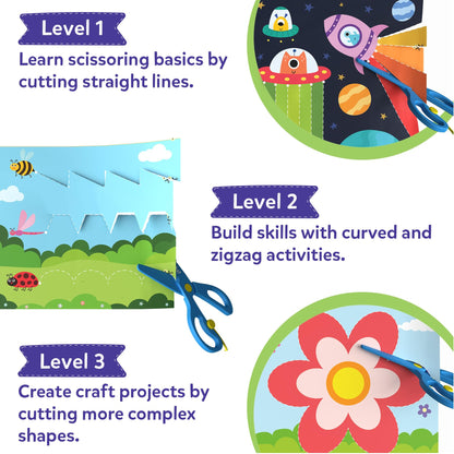 Skillmatics Scissor Skills Activity Book - Snip Snip, 25 Fun Cutting & Creative Activities for Preschoolers, 2 Child-Safe Scissors, Fine Motor Skills, Felt Craft Kit, Gifts for Kids Ages 3, 4, 5, 6, 7