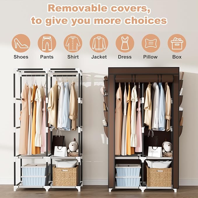 Portable Closet for Hanging Clothes, Portable Wardrobe Closet