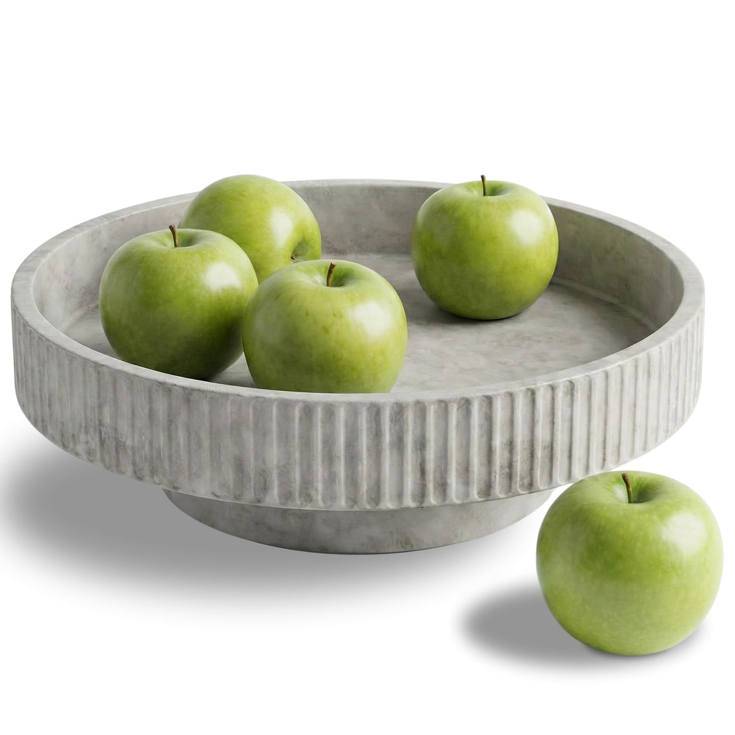 JUPTR Concrete Fruit Bowl (12") – Shallow Fluted Pedestal Decorative Centerpiece Bowl for Table, Entryway Catch-All & Modern Home Decor – Heavyweight Stone Bowl (Natural)